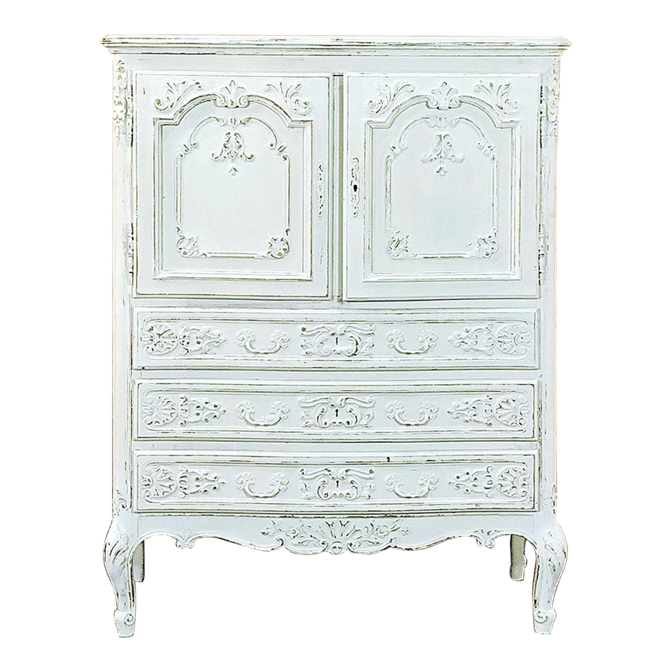 Antique Country French Provincial Painted Cabinet ~ Wardrobe With Regard To White French Armoire Wardrobes (Photo 13 of 15)