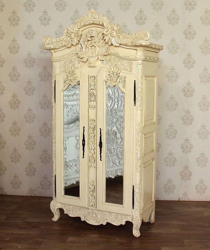 Antique Cream French Rococo Ornate Armoire Wardrobe W/ Mirrors (so)  F 622 58 #handmade #french | French Rococo, Wardrobe Armoire, Solid Mahogany Regarding Rococo Wardrobes (Photo 7 of 15)