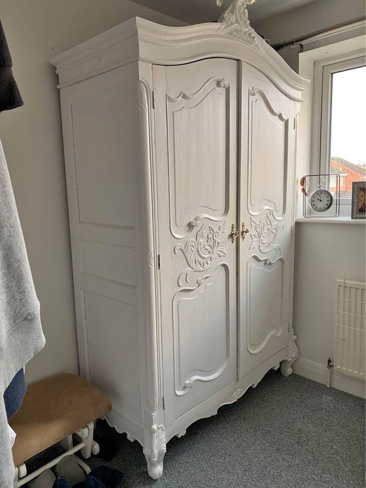 Antique French Armoire Wardrobe Linen Press Knockdown Style – Etsy With White French Armoire Wardrobes (Photo 14 of 15)