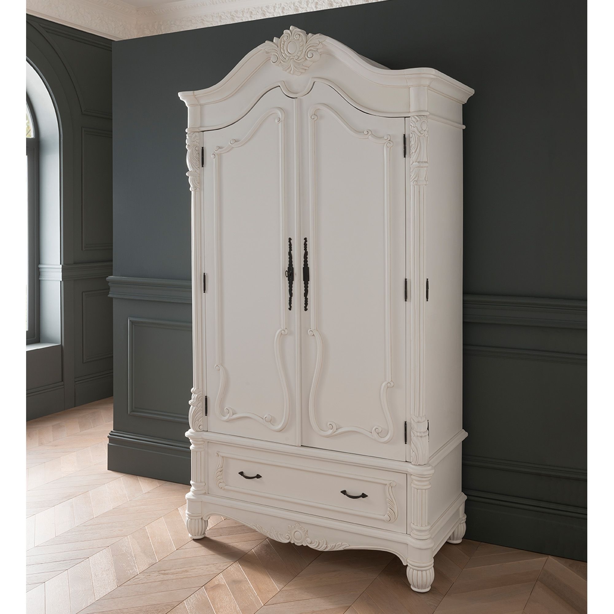 Antique French Style White Finished 1 Drawer Wardrobe | Homesdirect365 For White French Wardrobes (View 2 of 15)