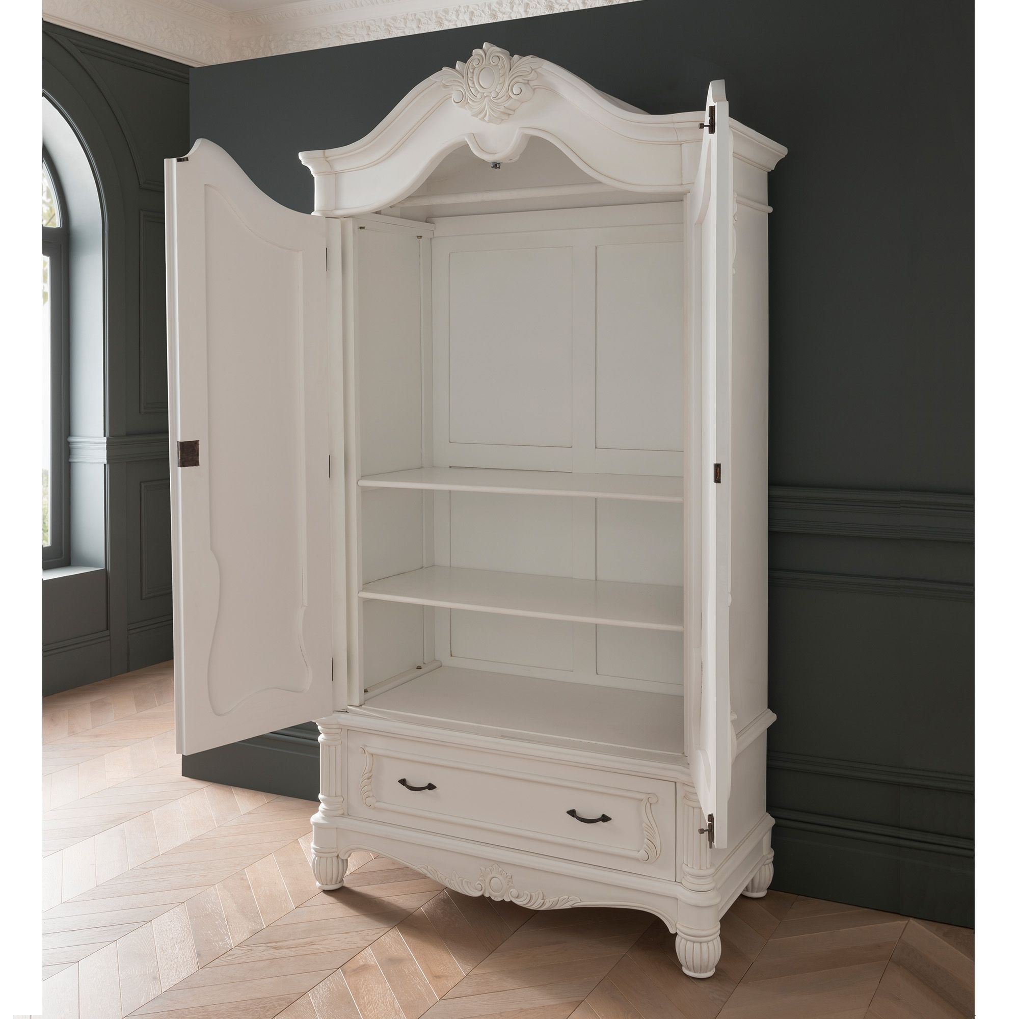 Antique French Style White Finished 1 Drawer Wardrobe | Homesdirect365 Intended For Single French Wardrobes (View 6 of 15)