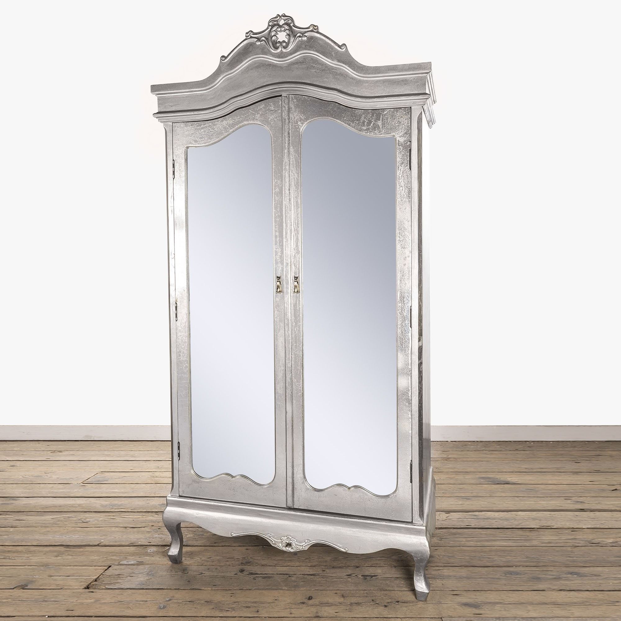 Antique French Styled Silver Annabelle Mirrored Wardrobe | Mirrored Wardrobe For Silver Wardrobes (View 10 of 15)