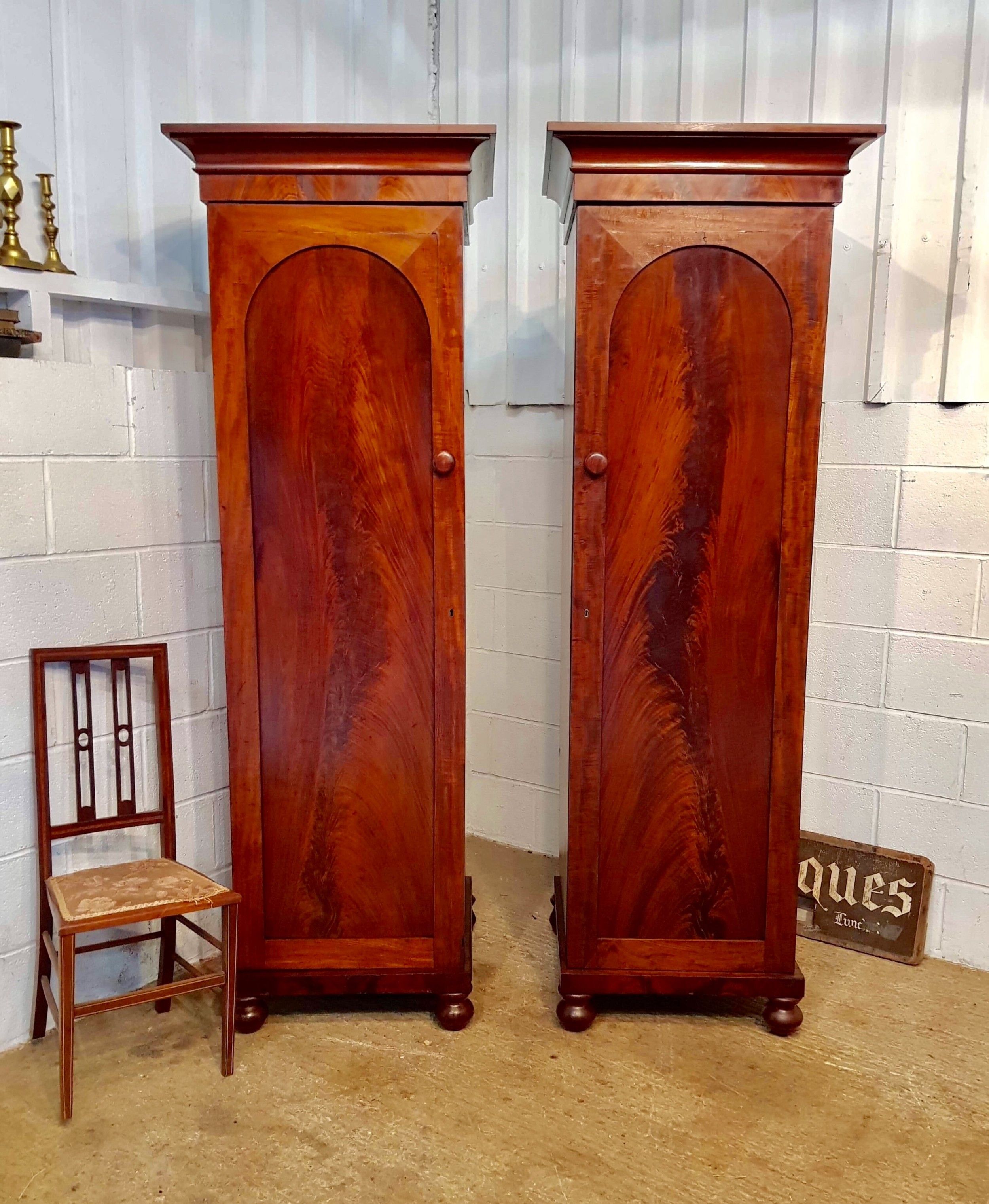 Antique Pair Victorian Flamed Mahogany Sentry Single Wardrobes C1880 |  617069 | Sellingantiques.co.uk With Antique Single Wardrobes (Photo 9 of 15)