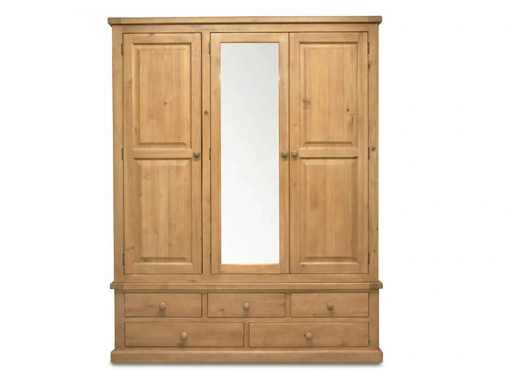 Archers Langdale 3 Door 5 Drawer Pine Wooden Large Triple Mirrored Wardrobe  (part Assembled) With 3 Door Pine Wardrobes (Photo 7 of 15)