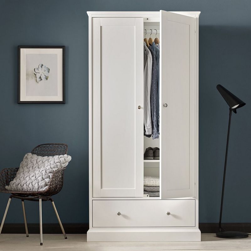 Ashby White Painted Double Wardrobe With Drawer | Oak Furniture Uk With Regard To White Painted Wardrobes (View 10 of 15)