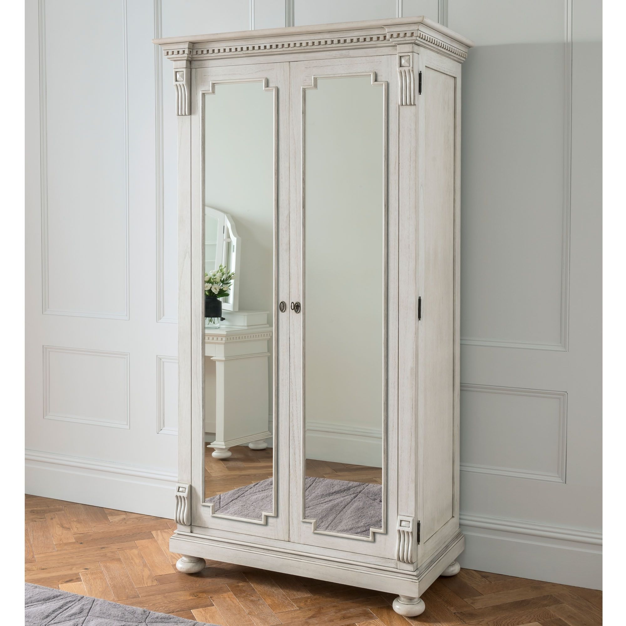Bakersfield Grey Antique French Style Wardrobe | French Furniture Inside Vintage Style Wardrobes (View 13 of 15)