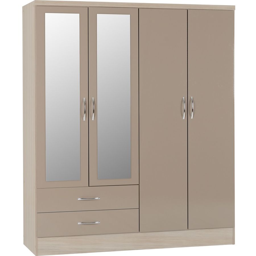 Bbs2012 Nevada 4 Door 2 Drawer Mirrored Wardrobe – Bargain Shop Intended For Bargain Wardrobes (View 5 of 15)