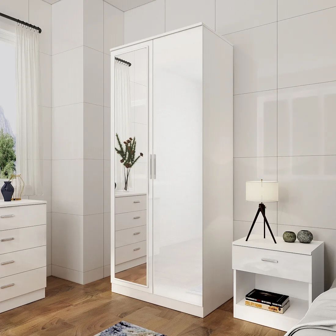 Bedroom Furniture High Gloss 2 Doors Wardrobe Storage Cupboard With Hanging  Rail | Ebay Inside Tall White Gloss Wardrobes (View 12 of 15)