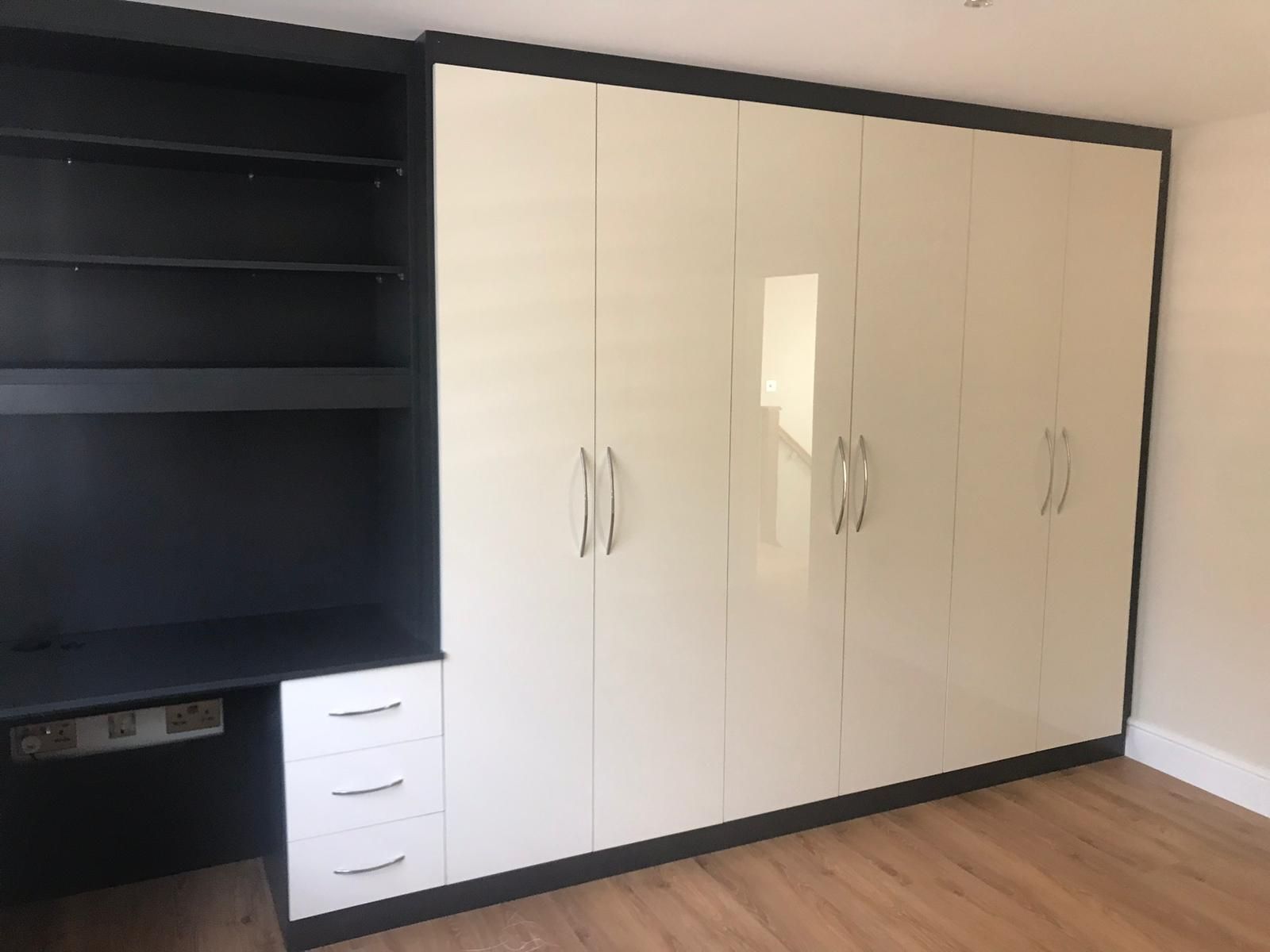 Bespoke Fitted Wardrobe Utilizing A High Gloss Ultra White And Pebble Black  Wood Inside White High Gloss Wardrobes (View 6 of 11)