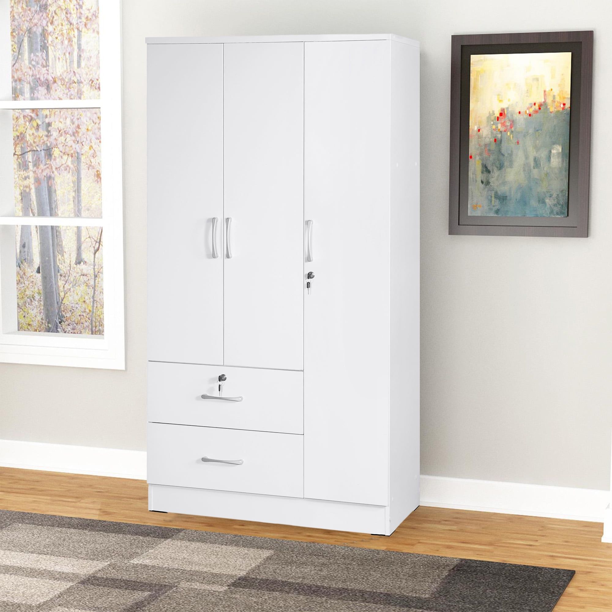 Better Home Products Symphony Wardrobe Armoire Closet With Two Drawers In  White – Walmart Intended For Wardrobes Cheap (Photo 9 of 15)