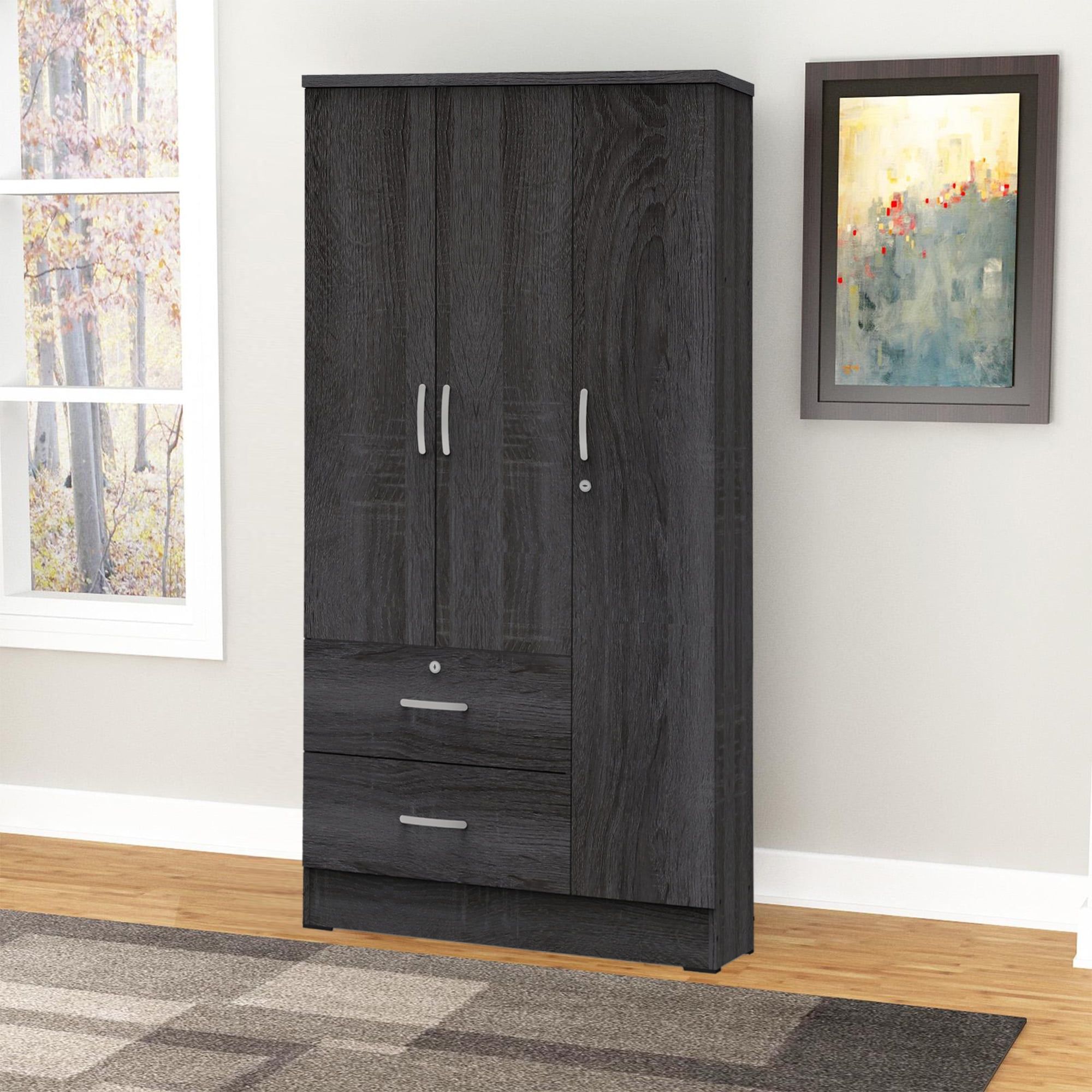 Better Home Products Symphony Wardrobe Armoire Closet With Two Drawers  Mahogany – Walmart With Cameo 2 Door Wardrobes (View 15 of 15)