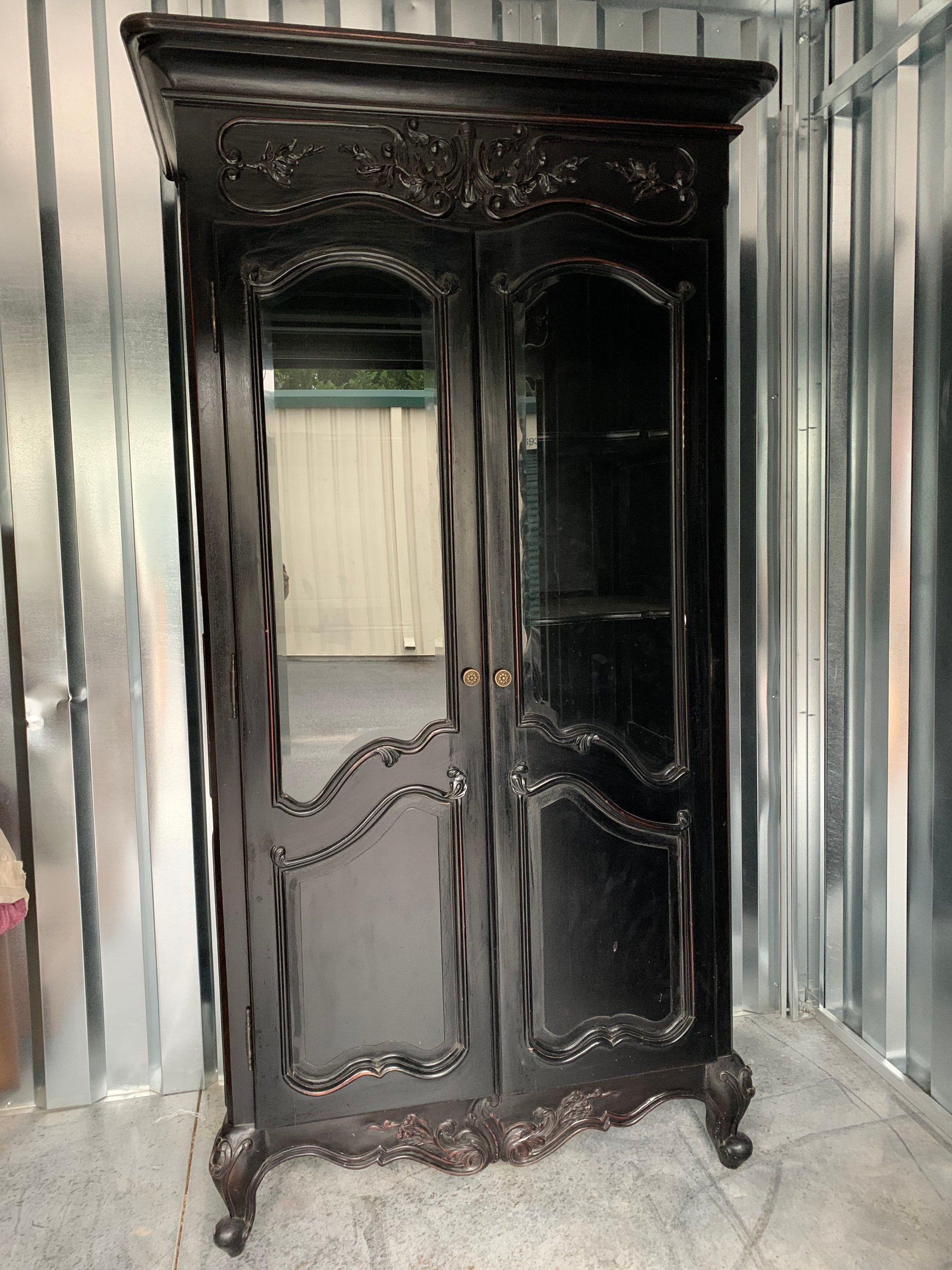 Black Distressed French Country Armoire Cabinet Storage – Etsy New Zealand Regarding Black French Style Wardrobes (View 13 of 15)