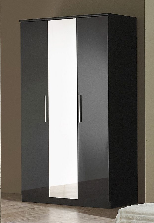 Black High Gloss 3 Door Wardrobe – Homegenies Inside High Gloss Black Wardrobes (Photo 12 of 15)