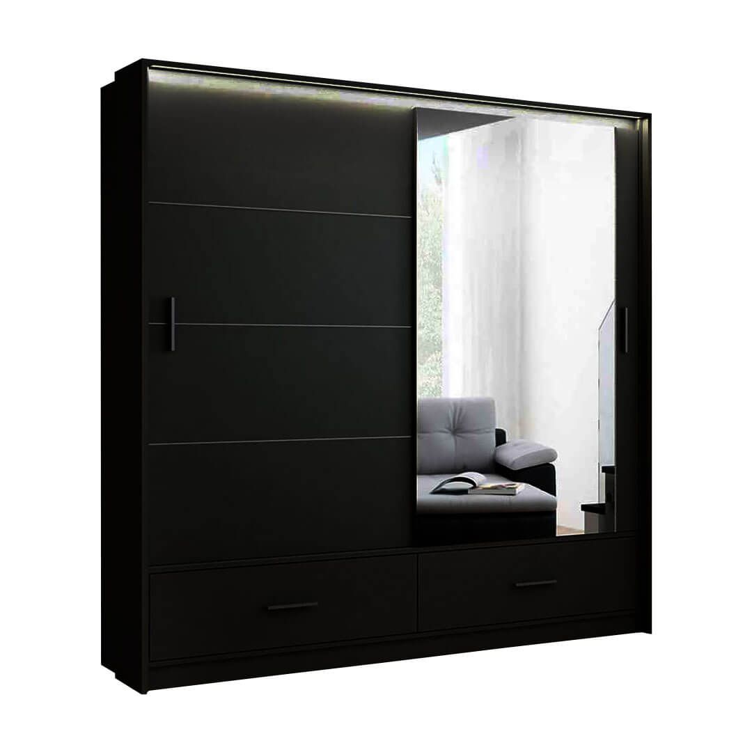 Black High Gloss Sliding Mirror Door Marsylia Wardrobe – Soft Touch Beds Within Black Gloss Mirror Wardrobes (Photo 9 of 15)