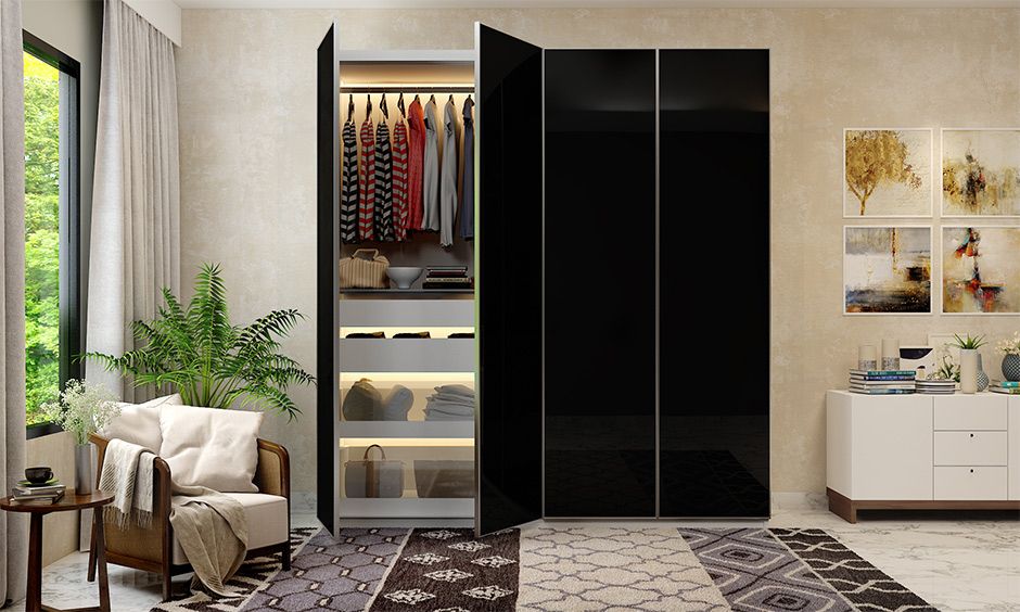 Black Wardrobe Design Ideas For Your Bedroom | Designcafe Throughout Black Corner Wardrobes (View 15 of 15)