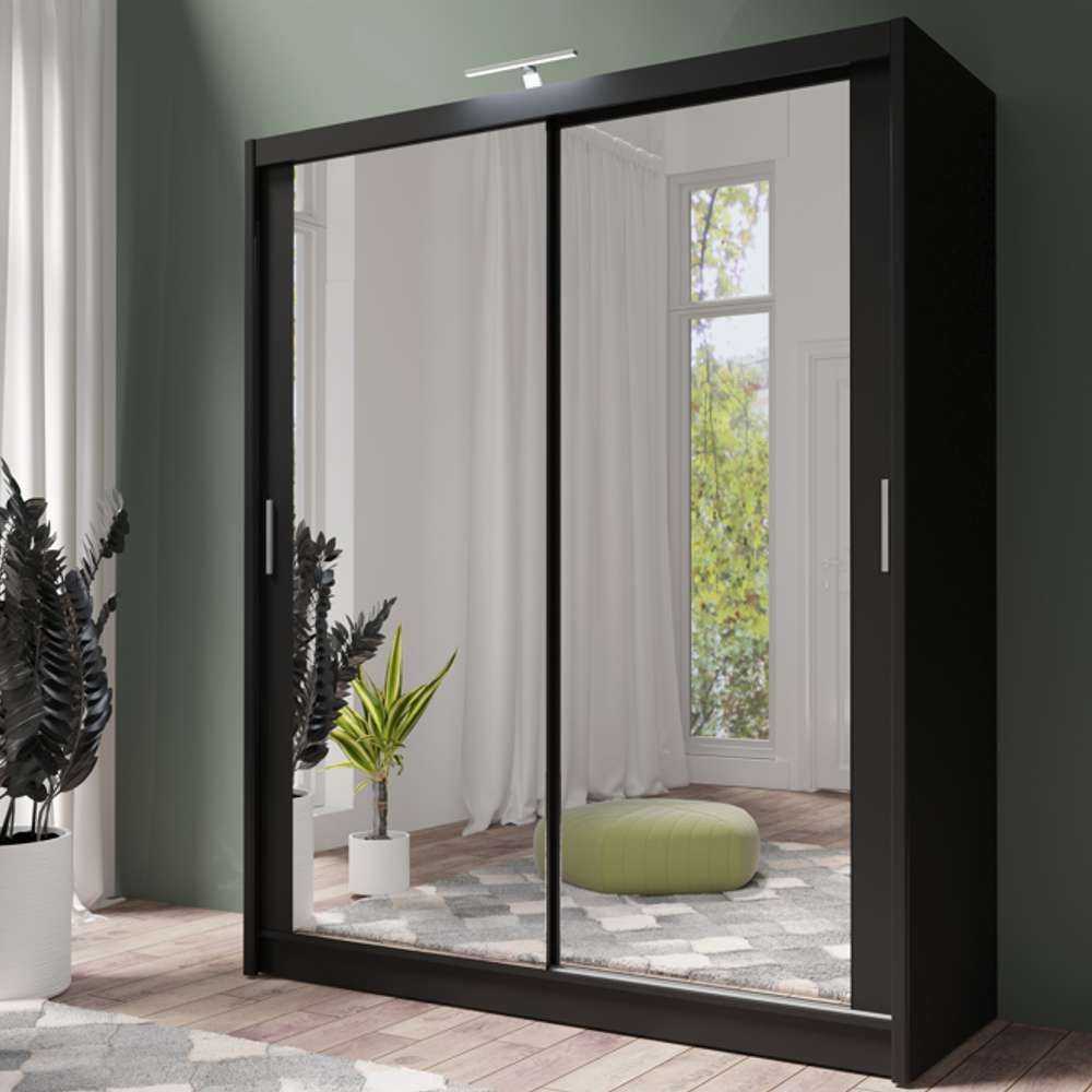 Black Wardrobe With Sliding Door & Mirrors Within Black Wardrobes With Mirror (View 8 of 15)
