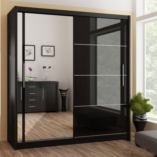 Black Wooden And Glass Sliding Door Modular Wardrobe, For Home For Dark Wood Wardrobes With Sliding Doors (Photo 9 of 15)
