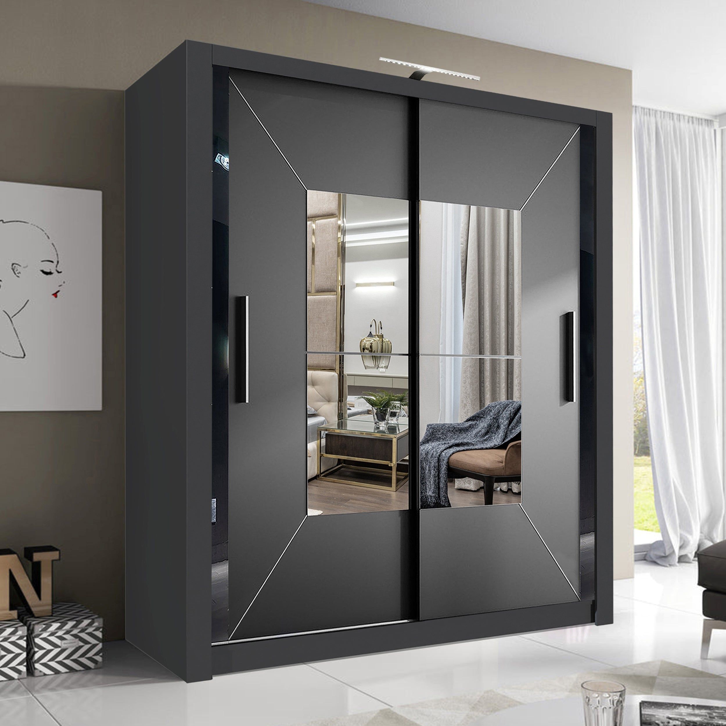 Blisswood Modern Sliding Mirrored Wardrobe, 203cm | Wardrobe Design  Bedroom, Wardrobe Interior Design, Sliding Door Wardrobe Designs Regarding Black Wardrobes With Mirror (View 14 of 15)