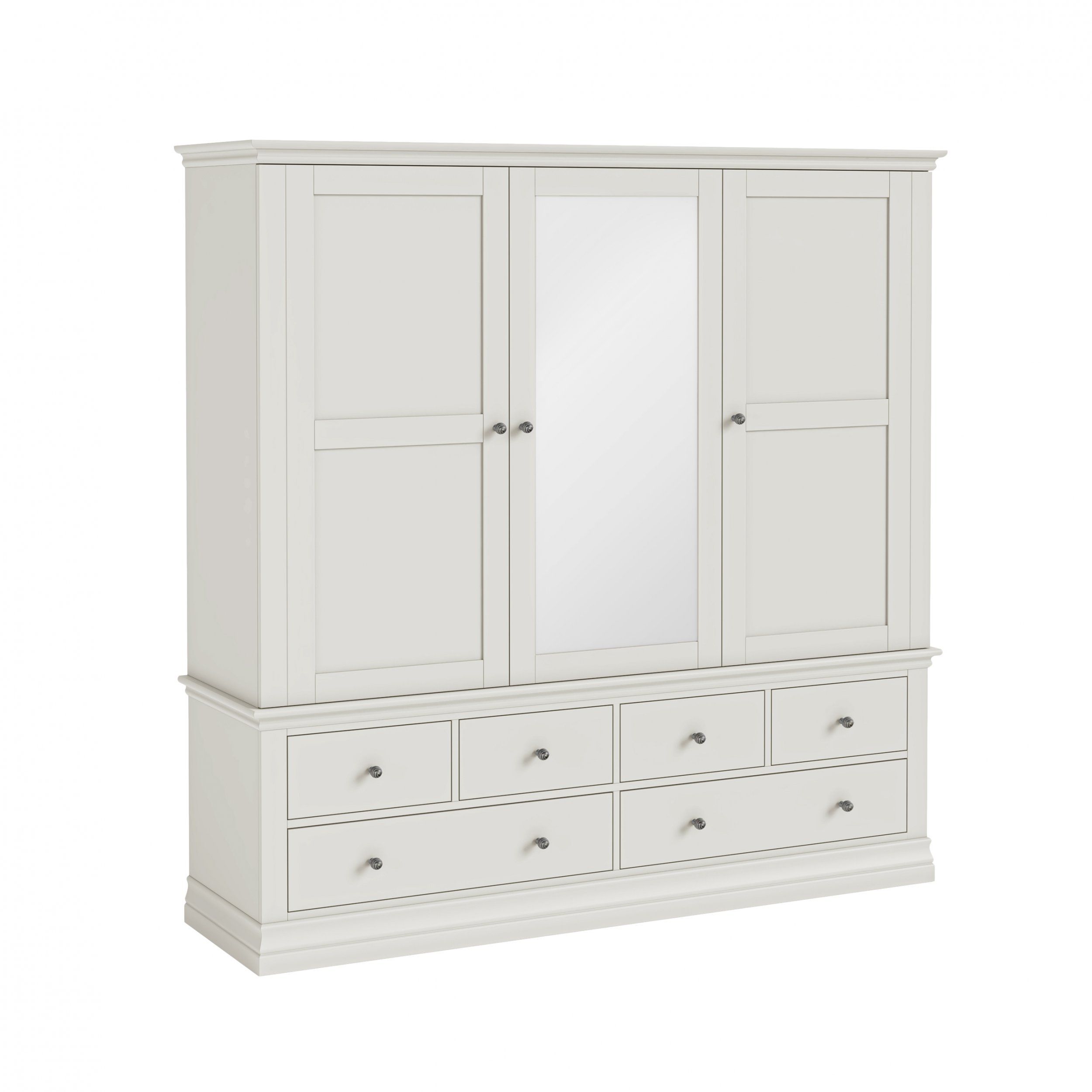 Bordeaux Triple Wardrobe With 6 Drawers & Mirror Door – Cotton | Eyres  Furniture Pertaining To Bordeaux Wardrobes (View 6 of 15)