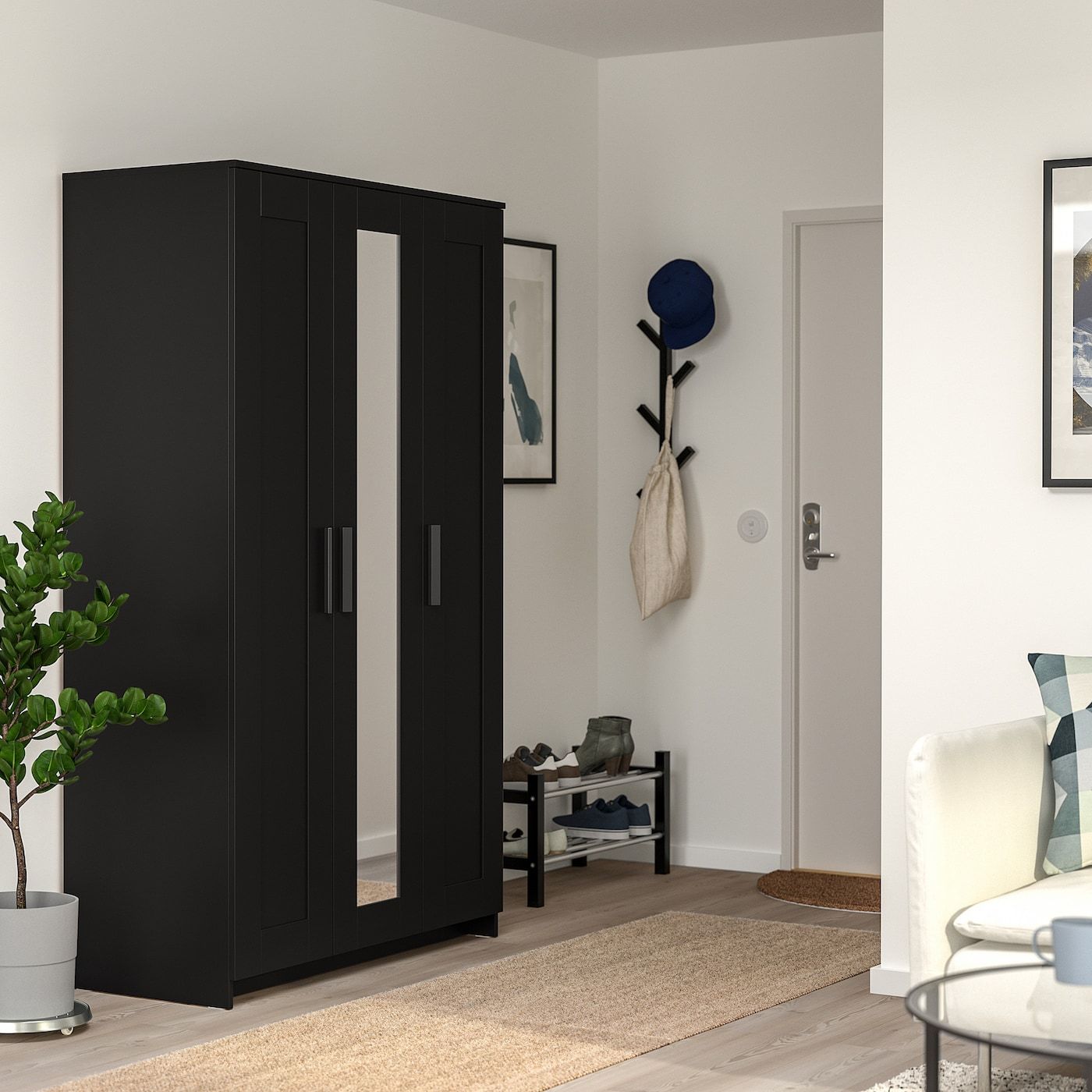 Brimnes Wardrobe With 3 Doors, Black, 46x743/4" – Ikea Inside Black Wardrobes With Mirror (Photo 2 of 15)