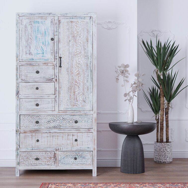 Bungalow Rose Eilidhi Solid Wood Armoire & Reviews | Wayfair Throughout Shabby Chic Wardrobes (View 15 of 15)