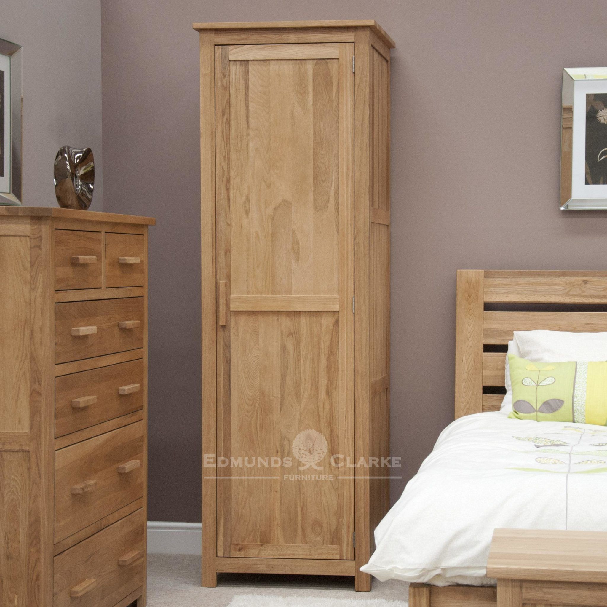 Bury Solid Oak Single Slim Wardrobe | Edmunds & Clarke Furniture Ltd Throughout Single Wardrobes (View 4 of 15)