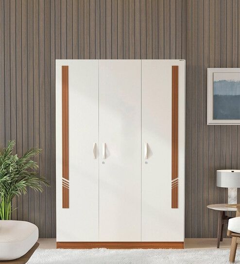Buy Andrie 3 Door Wardrobe In Walnut & White Finish At 23% Offbluewud |  Pepperfry In White Three Door Wardrobes (Photo 12 of 15)