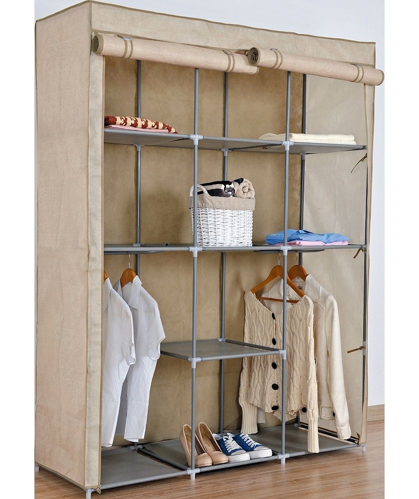 Buy Argos Home Dbl Modular Metal Framed Fabric Wardrobe – Jute | Clothes  Rails And Canvas Wardrobes | Argos | Canvas Wardrobe, Wood Wardrobe, Framed  Fabric Regarding Double Canvas Wardrobes Rail Clothes Storage (View 15 of 15)