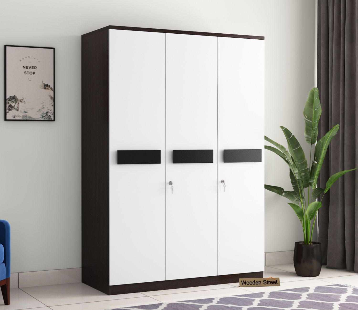 Buy Ashley 3 Door Multi Utility Wardrobe (flowery Wenge Frosty White  Finish) Online In India At Best Price – Modern Wardrobes – Bedroom Cabinets  – Storage Furniture – Furniture – Wooden Street Product In White 3 Door Wardrobes (Photo 6 of 19)