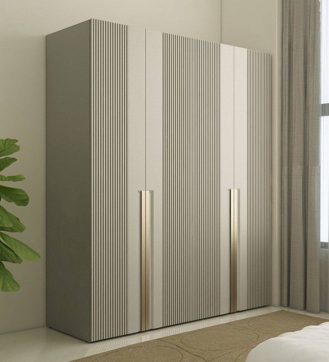 Buy Astor Modern 4 Door Wardrobe In Cashmere Colour With Stripes At 26% Off Spacewood | Pepperfry Pertaining To 4 Door Wardrobes (Photo 10 of 15)
