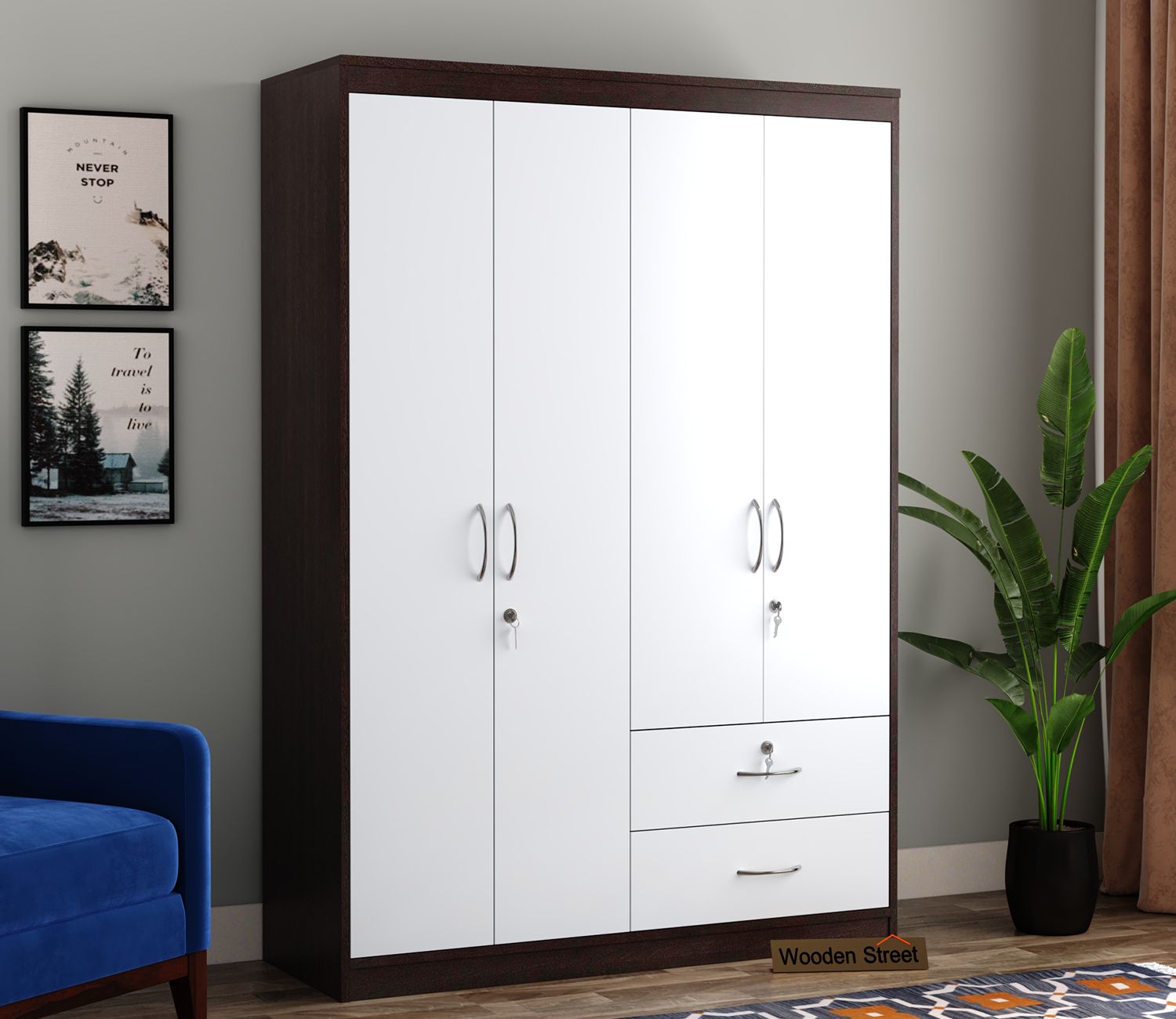 Buy Atlantis Modular 4 Door Cupboard With Drawers (flowery Wenge Frosty  White) Online In India At Best Price – Modern Wardrobes – Bedroom Cabinets  – Storage Furniture – Furniture – Wooden Street Product Inside White Wooden Wardrobes (Photo 15 of 15)