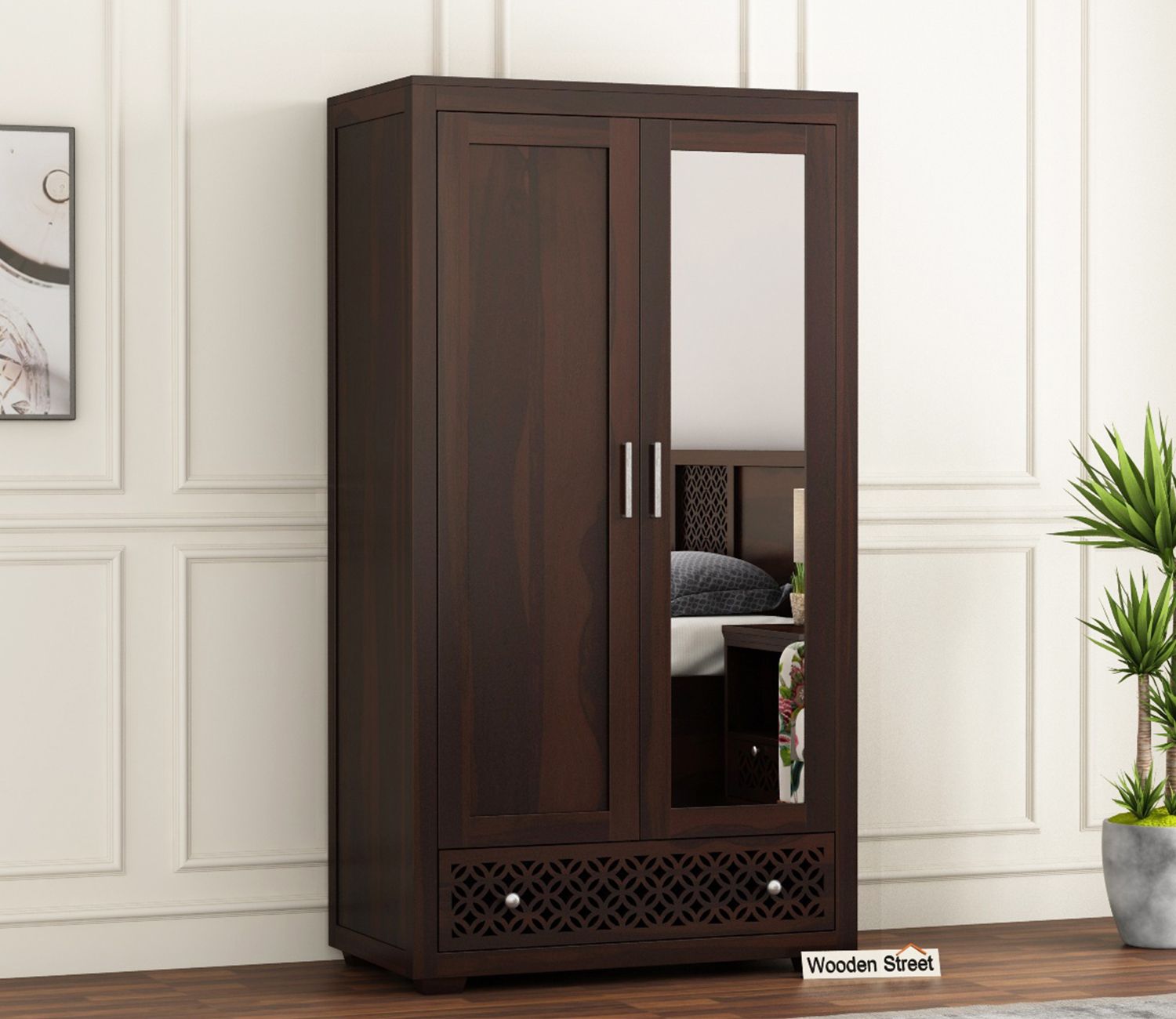 Buy Cambrey 2 Door Wardrobe With Mirror (walnut Finish) Online In India At  Best Price – Modern Wardrobes – Bedroom Cabinets – Storage Furniture –  Furniture – Wooden Street Product Inside Double Wardrobes With Mirror (View 13 of 15)