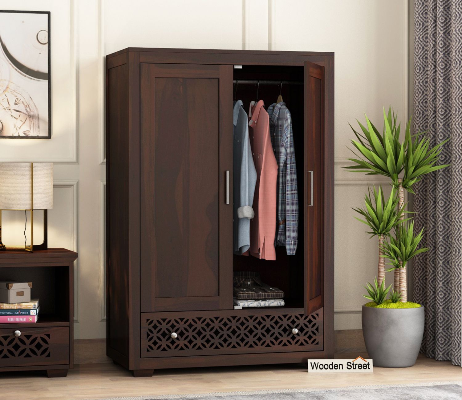 Buy Cambrey Medium Size Wardrobe (walnut Finish) Online In India At Best  Price – Modern Wardrobes – Bedroom Cabinets – Storage Furniture – Furniture  – Wooden Street Product Intended For Medium Size Wardrobes (Photo 5 of 15)
