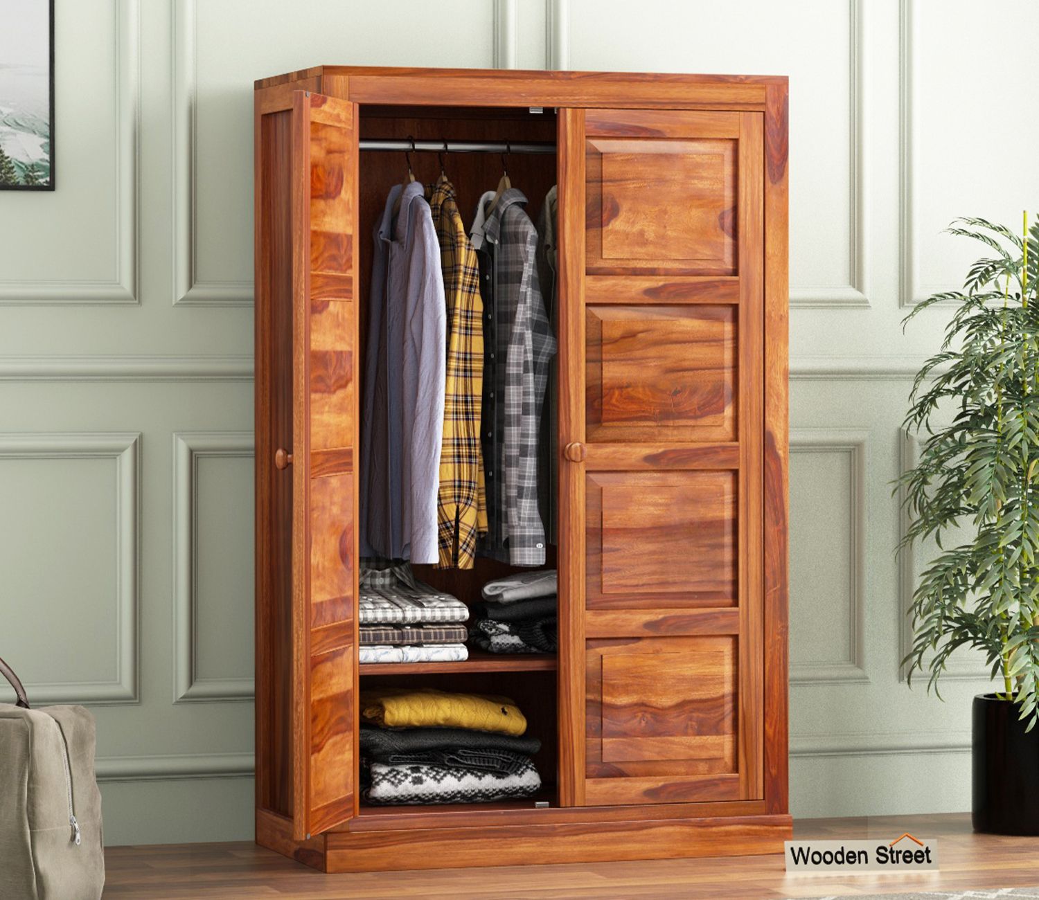 Buy Charles Medium Size Wardrobe (honey Finish) Online In India At Best  Price – Modern Wardrobes – Bedroom Cabinets – Storage Furniture – Furniture  – Wooden Street Product With Regard To Medium Size Wardrobes (View 6 of 15)