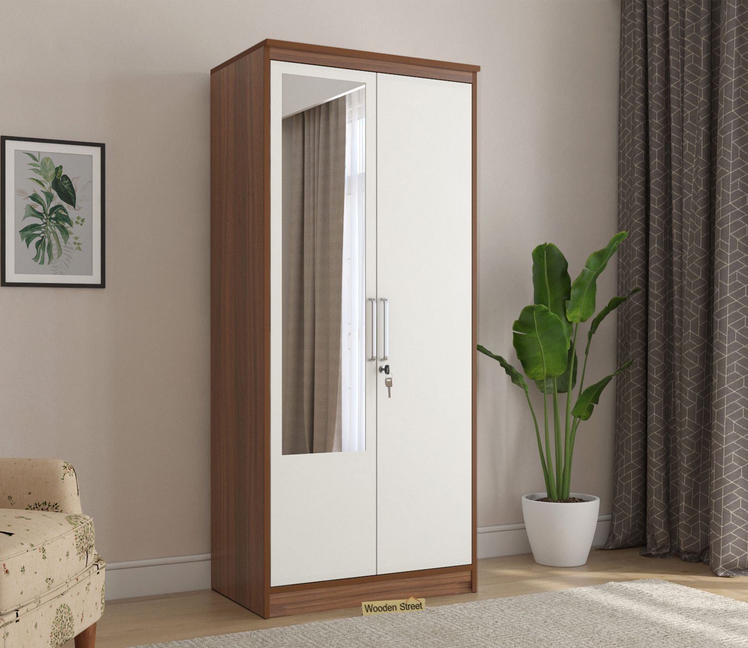 Buy Denver 2 Door Wardrobe With Mirror (exotic Teak Finish) Online In India  At Best Price – Modern Wardrobes – Bedroom Cabinets – Storage Furniture –  Furniture – Wooden Street Product Regarding Cheap Wardrobes With Mirror (Photo 7 of 15)