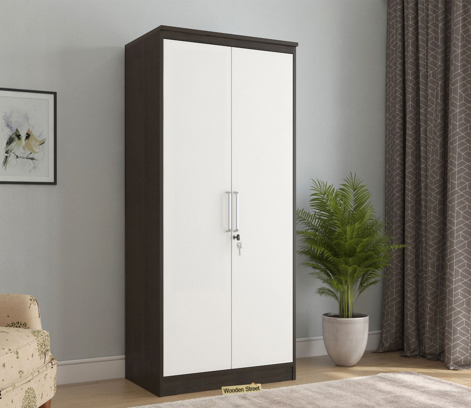 Buy Denver Engineered Wood Two Door Wardrobe (flowery Wenge Finish) Online  In India At Best Price – Modern Wardrobes – Bedroom Cabinets – Storage  Furniture – Furniture – Wooden Street Product Regarding Cheap White Wardrobes (View 8 of 15)