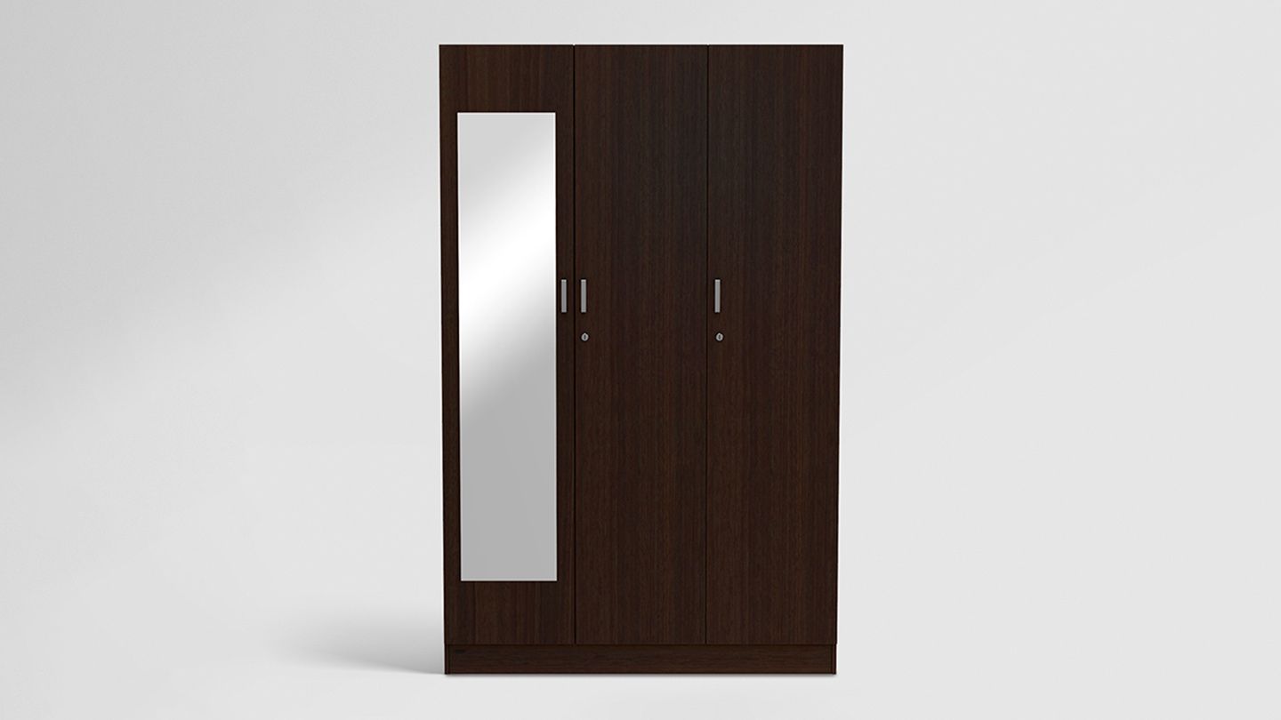 Buy Godrej Genesys Wooden Wardrobe – 3 Door In With Mirror In Dark Walnut |  Godrej Interio Pertaining To Dark Wood Wardrobes With Mirror (View 14 of 15)
