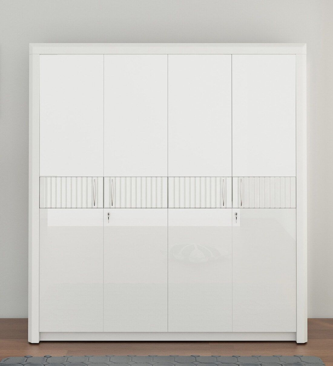Buy Kosmo Arctic 4 Door Wardrobe In High Gloss White Finish At 31% Off Spacewood | Pepperfry Regarding Arctic White Wardrobes (Photo 10 of 15)
