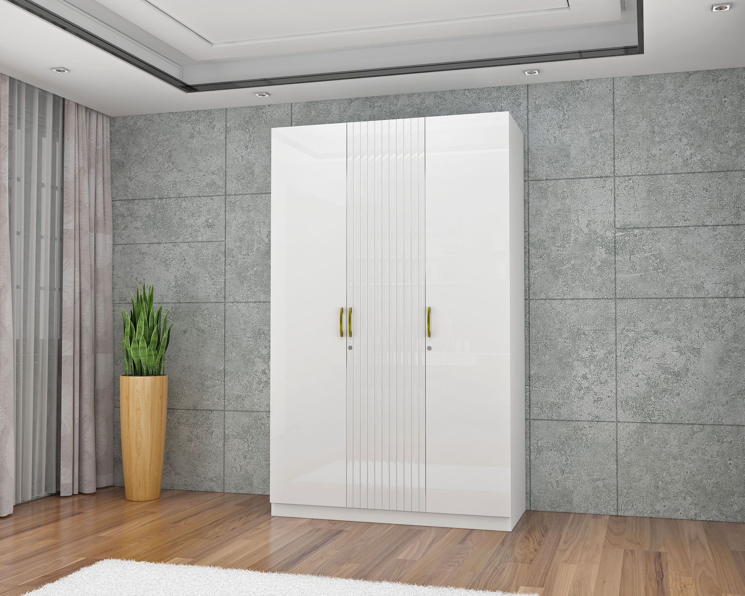 Buy Minerva Three Door Wardrobe In White Colour Online At Best  Price Hometown Intended For Single White Wardrobes (View 5 of 7)
