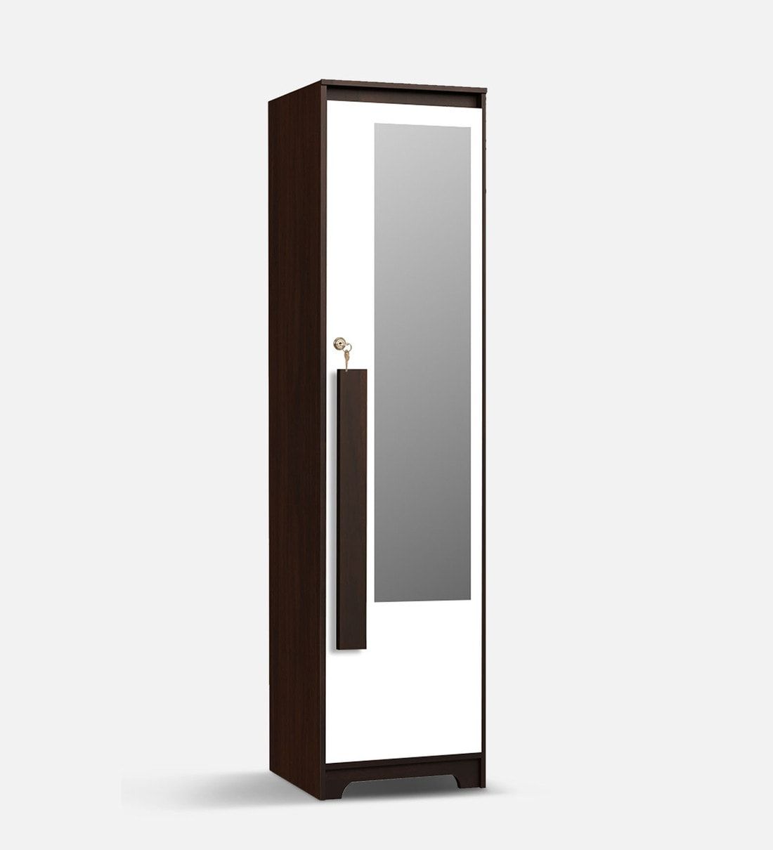 Buy Regal Grand 1 Door Wardrobe In Walnut & White Finish With Mirror At 48%  Offtrevi Furniture | Pepperfry Within One Door Wardrobes With Mirror (Photo 11 of 15)