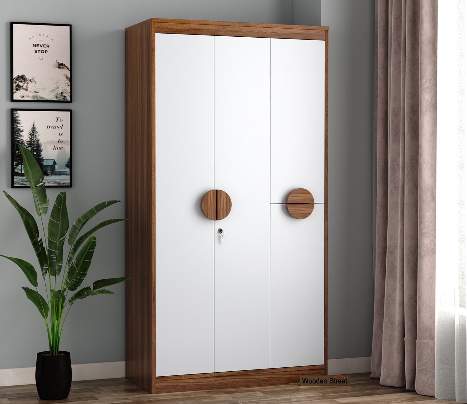 Buy Scarlet Engineered Wood 3 Door Cupboard (exotic Teak Frosty White)  Online In India At Best Price – Modern Wardrobes – Bedroom Cabinets –  Storage Furniture – Furniture – Wooden Street Product For White Cheap Wardrobes (View 11 of 15)
