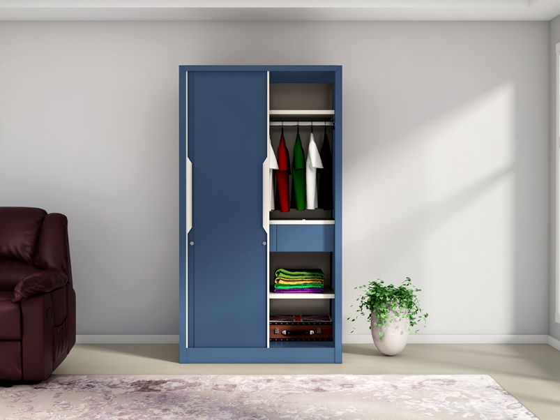 Buy Slide N Store Compact 2 Door Wardrobe In Textured Colour Phiroja Blue  Colour Upto 45% Discount | Godrej Interio Throughout Discount Wardrobes (Photo 1 of 12)