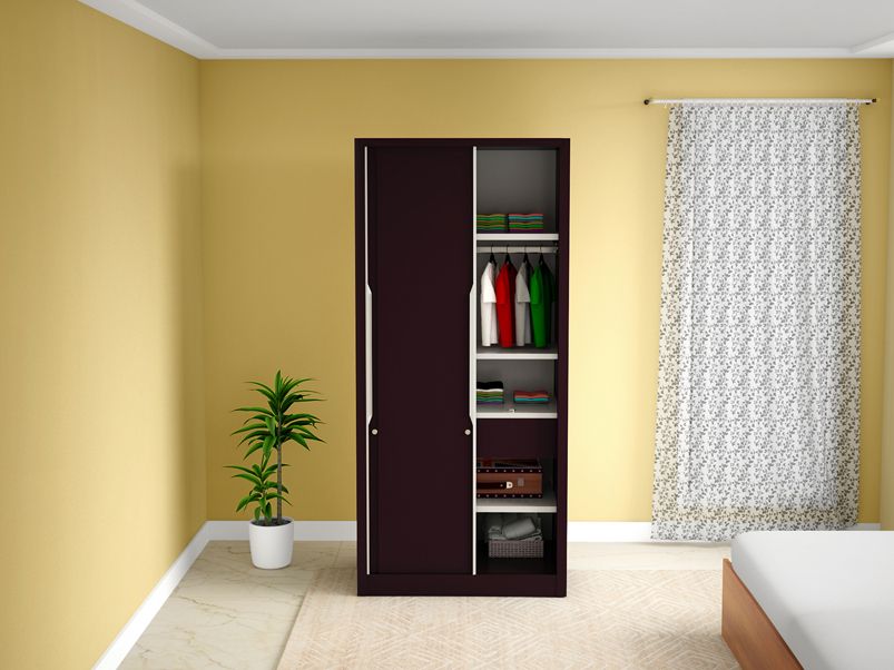 Buy Slide N Store Compact Plus 2 Door Wardrobe In Textured Colour Shell  Wine Red Colour Upto 45% Discount | Godrej Interio For Wardrobes With 2 Sliding Doors (Photo 12 of 15)