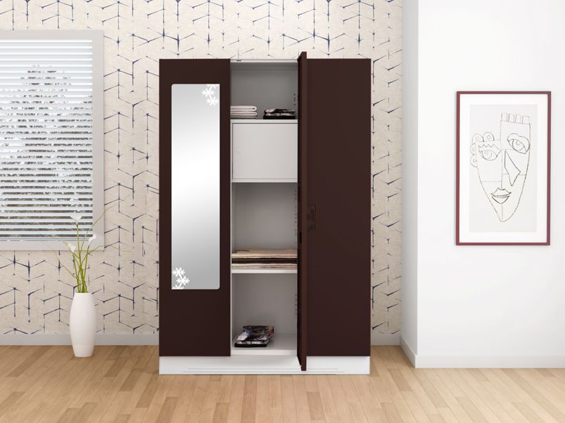 Buy Slimline 3 Door Steel Almirah (locker & Star Mirror) In Brown Colour At  Upto 60% Discount | Godrej Interio Within Wardrobes 3 Door With Mirror (View 15 of 15)