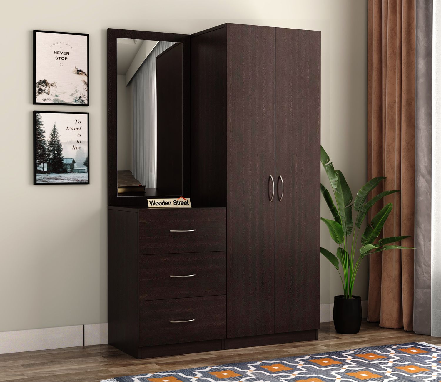 Buy Sorin Dressing Table With Wardrobe (flowery Wenge Finish) Online In  India At Best Price – Modern Dressing Tables – Bedroom Furniture – –  Furniture – Wooden Street Product In Wardrobes And Dressing Tables (View 15 of 22)