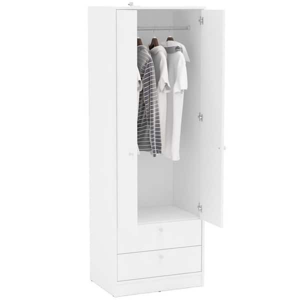 Cambridge White Wardrobe With 2 Doors And 2 Drawers 402001740001 – The Home  Depot In Single White Wardrobes With Drawers (View 15 of 15)