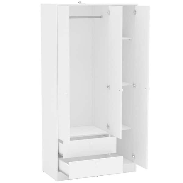 Cambridge White Wardrobe With 3 Doors And 2 Drawers 402001760001 – The Home  Depot For White 3 Door Wardrobes With Drawers (Photo 2 of 15)