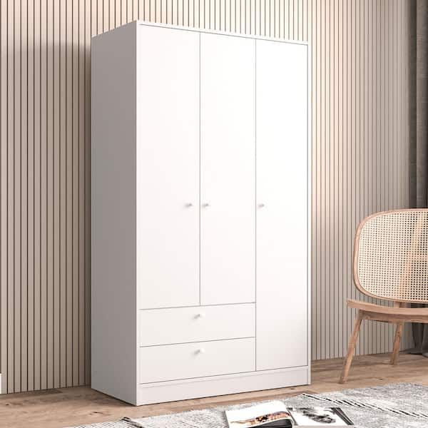 Cambridge White Wardrobe With 3 Doors And 2 Drawers 402001760001 – The Home  Depot In White 2 Door Wardrobes With Drawers (Photo 13 of 15)