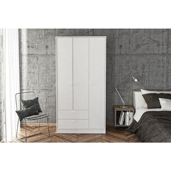 Cambridge White Wardrobe With 3 Doors And 2 Drawers 402001760001 – The Home  Depot Intended For White Double Wardrobes With Drawers (Photo 7 of 15)