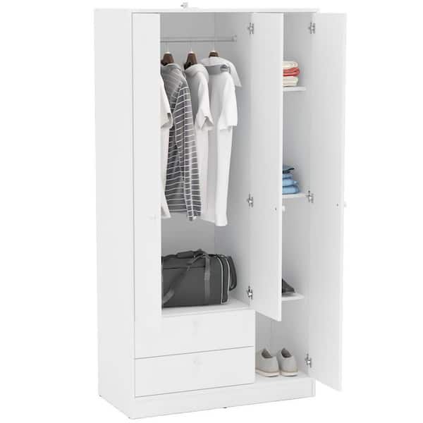 Cambridge White Wardrobe With 3 Doors And 2 Drawers 402001760001 – The Home  Depot Pertaining To 3 Door White Wardrobes (Photo 10 of 15)